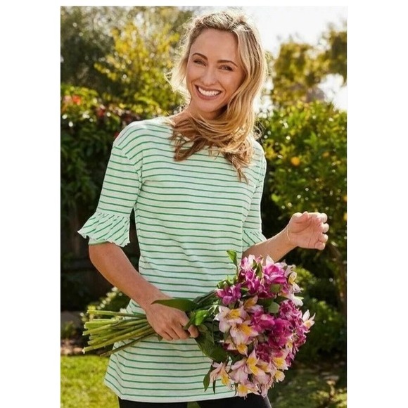 Matilda Jane Tops - Matilda Jane Sm Sugar Sugar Green White Striped Ruffle Bell Sleeve Tunic Top